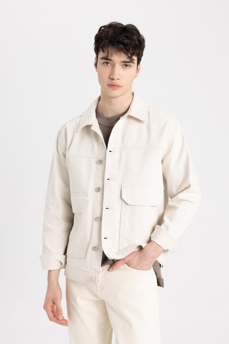 DeFacto Beige Man Slim Fit Denim Jacket Casual - Image 5